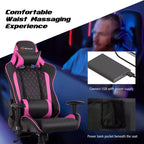 Fauteuil de gaming massant inclinable style course avec support lombaire et appui-tête - Blanc/Bleu/Rose/Rouge