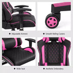 Fauteuil de gaming massant inclinable style course avec support lombaire et appui-tête - Blanc/Bleu/Rose/Rouge