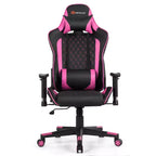 Fauteuil de gaming massant inclinable style course avec support lombaire et appui-tête - Blanc/Bleu/Rose/Rouge