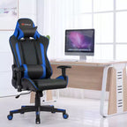 Fauteuil de gaming massant inclinable style course avec support lombaire et appui-tête - Blanc/Bleu/Rose/Rouge
