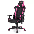 Fauteuil de gaming massant inclinable style course avec support lombaire et appui-tête - Blanc/Bleu/Rose/Rouge