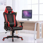 Fauteuil de gaming massant inclinable style course avec support lombaire et appui-tête - Blanc/Bleu/Rose/Rouge