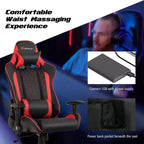 Fauteuil de gaming massant inclinable style course avec support lombaire et appui-tête - Blanc/Bleu/Rose/Rouge