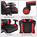 Fauteuil de gaming massant inclinable style course avec support lombaire et appui-tête - Blanc/Bleu/Rose/Rouge