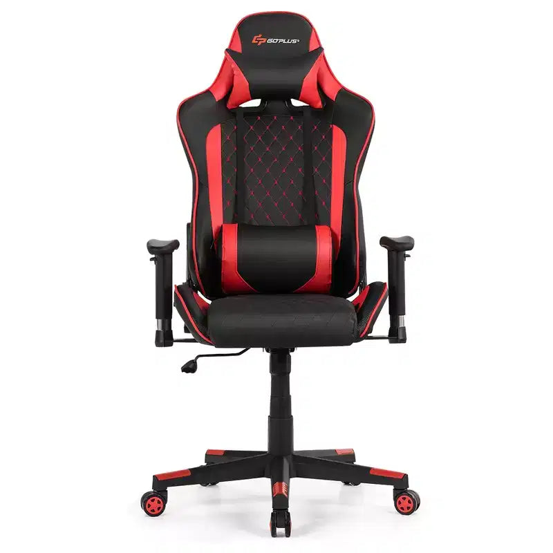 Massage Gaming Chair Reclining Racing Chair with Lumbar Support and Headrest - White/Blue/Pink/Red