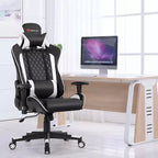 Fauteuil de gaming massant inclinable style course avec support lombaire et appui-tête - Blanc/Bleu/Rose/Rouge