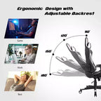 Fauteuil de gaming massant inclinable style course avec support lombaire et appui-tête - Blanc/Bleu/Rose/Rouge