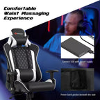Fauteuil de gaming massant inclinable style course avec support lombaire et appui-tête - Blanc/Bleu/Rose/Rouge