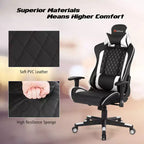 Fauteuil de gaming massant inclinable style course avec support lombaire et appui-tête - Blanc/Bleu/Rose/Rouge