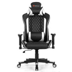 Fauteuil de gaming massant inclinable style course avec support lombaire et appui-tête - Blanc/Bleu/Rose/Rouge