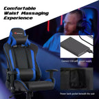 Fauteuil de gaming massant inclinable style course avec support lombaire et appui-tête - Blanc/Bleu/Rose/Rouge
