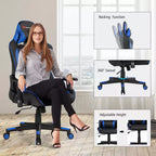Fauteuil de gaming massant inclinable style course avec support lombaire et appui-tête - Blanc/Bleu/Rose/Rouge