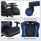 Fauteuil de gaming massant inclinable style course avec support lombaire et appui-tête - Blanc/Bleu/Rose/Rouge
