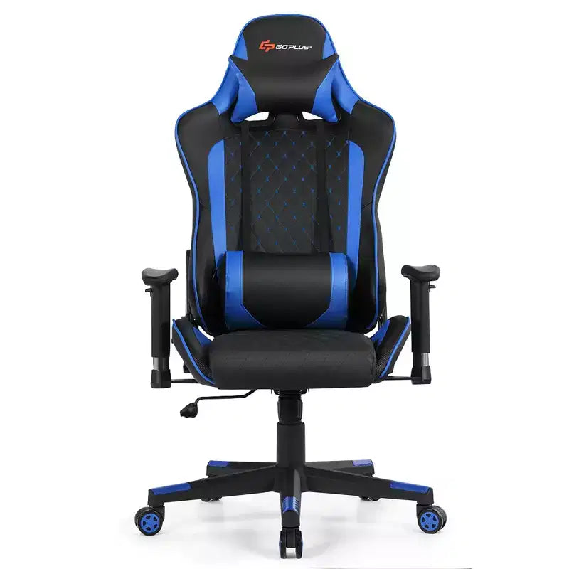 Massage Gaming Chair Reclining Racing Chair with Lumbar Support and Headrest - White/Blue/Pink/Red