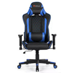 Fauteuil de gaming massant inclinable style course avec support lombaire et appui-tête - Blanc/Bleu/Rose/Rouge