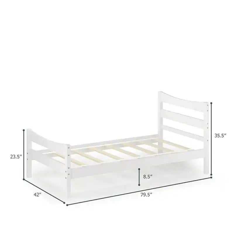 Twin Size Platform Bed Frame Foundation with Headboard & Wood Slat Support
