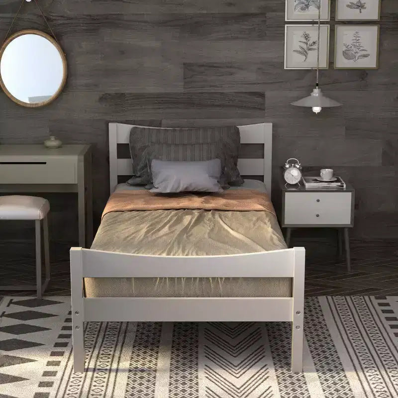 Twin Size Platform Bed Frame Foundation with Headboard & Wood Slat Support