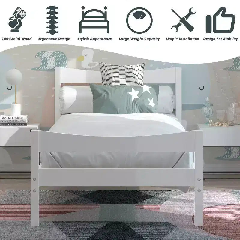 Twin Size Platform Bed Frame Foundation with Headboard & Wood Slat Support