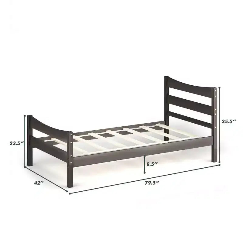 Twin Size Platform Bed Frame Foundation with Headboard & Wood Slat Support